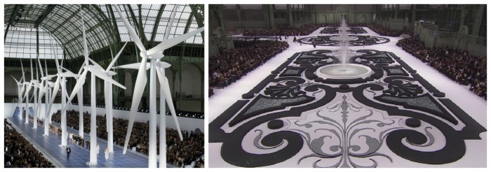 Les podiums les plus impressionnants sont ceux de Chanel, recréant à souhait un jardin de plusieurs kilomètres ou un parc éolien, toujours au Grand Palais. 