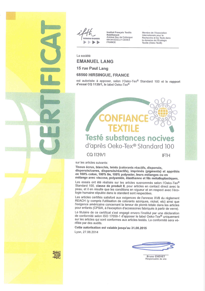 Certificat OEKO-TEX image