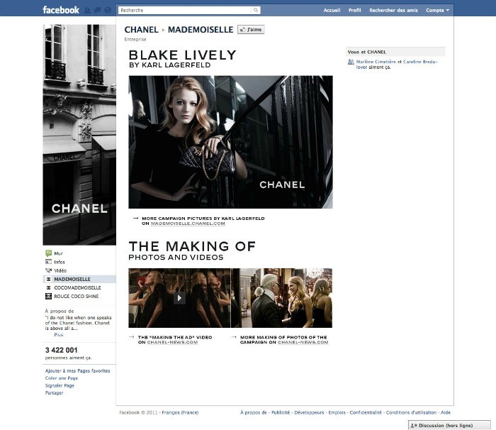 La page facebook de Chanel propose des contenus exclusifs. 