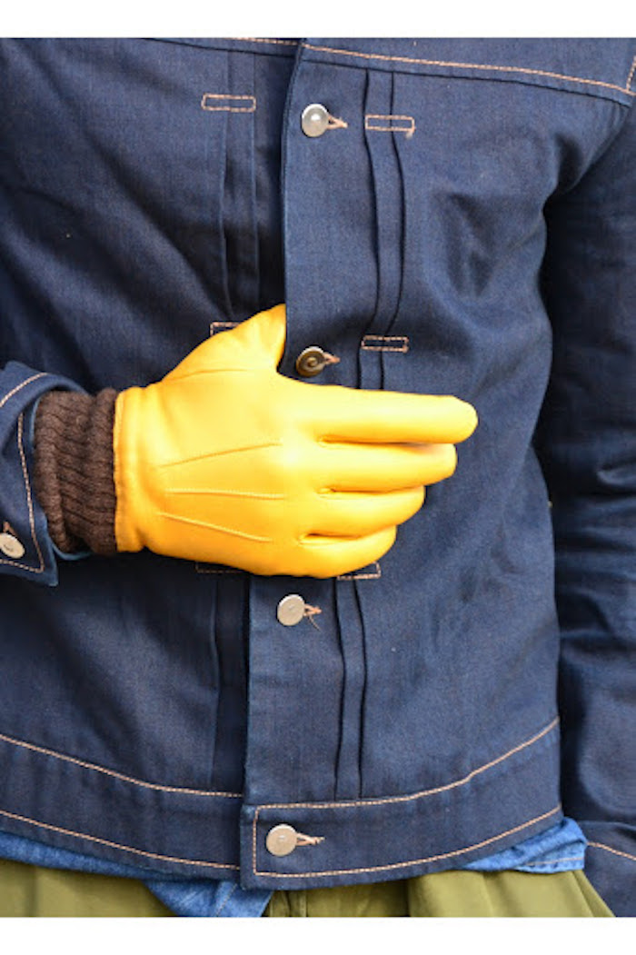 gants jaune et denim bleu