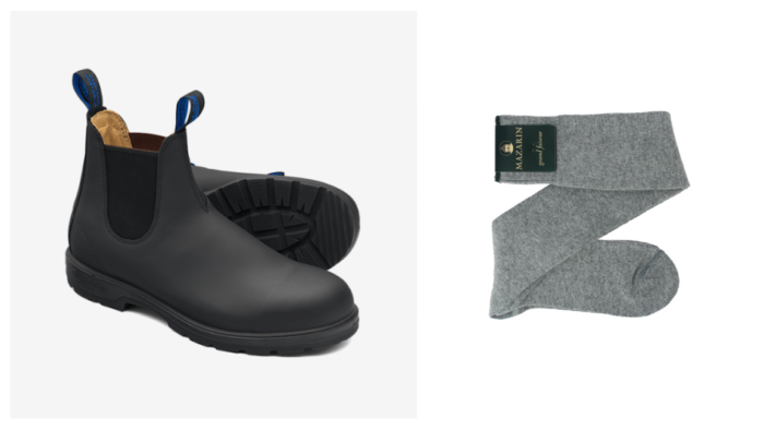 boots noires et chaussettes grises