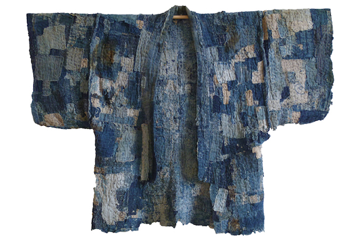 veste kimono bleue rapiécée