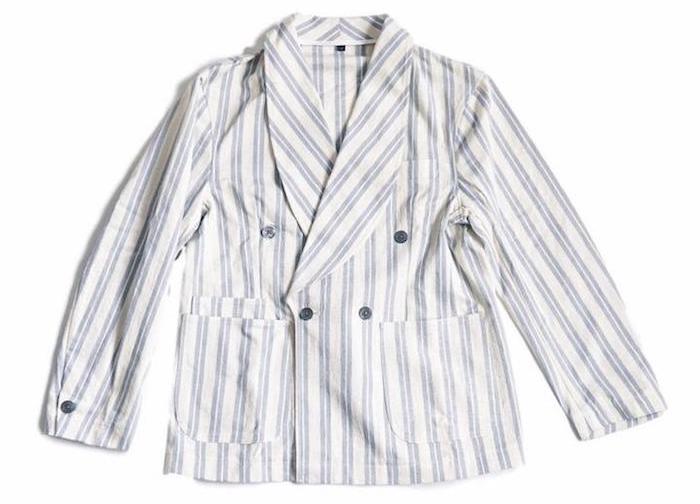 veste en coton à col châle et rayures bleu et blanc