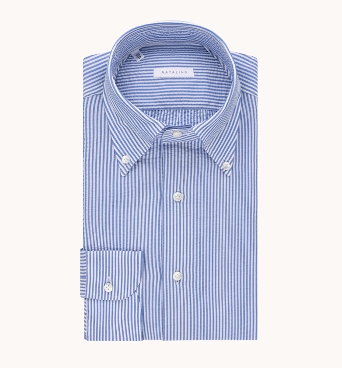 chemise blanc bleu rayure seersucker