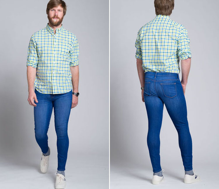 jean bleu skinny chemise carreaux vert