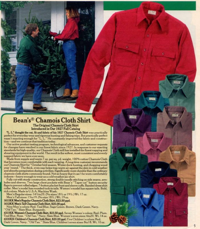 publicité chemise rouge verte marron flanelle coton L.L. Bean