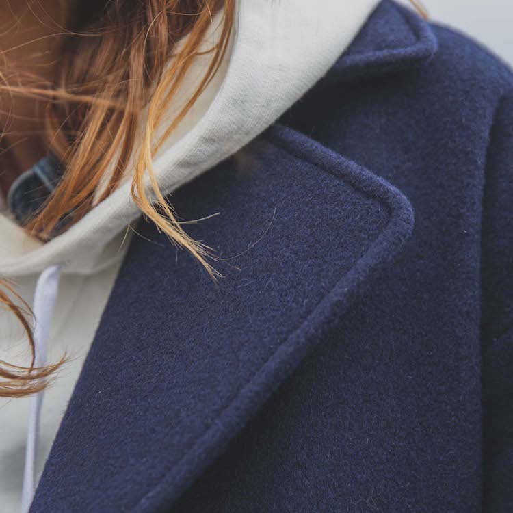 manteau long laine bleu marine femme